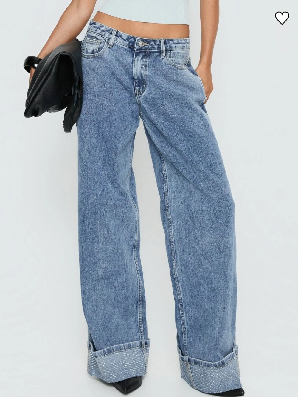 PRINCESS POLLY Jeans Ramos Diamante Sparkle Low/Mid Rise Wide Leg Baggy Denim 8